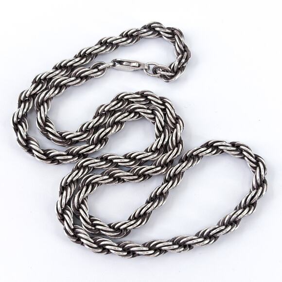 Estate Sterling Silver 925 4.7mm Oxidized Rope Chain Necklace 18” - Picture 2 of 4